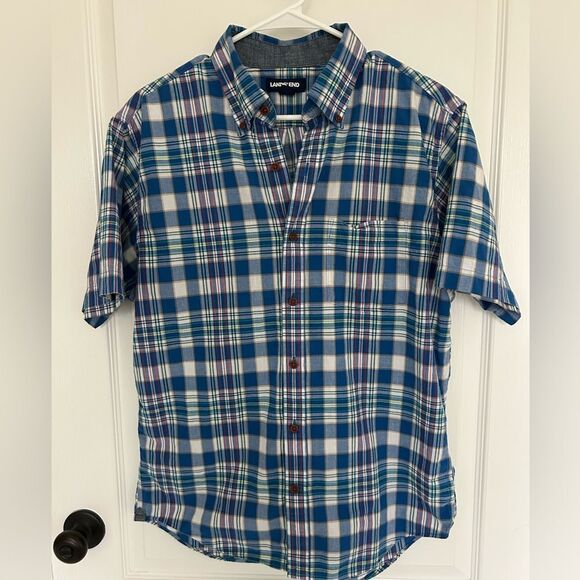 Lands End Men’s 100% Cotton Plaid Short Sleeve Button Down Shirt Size Medium - Picture 1 of 10